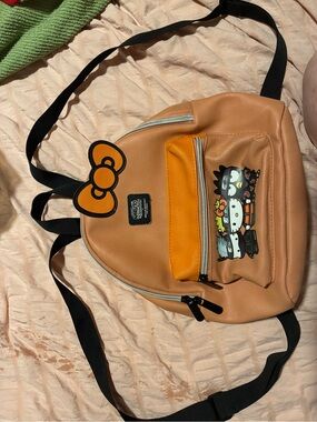 Sanrio Tan and Orange Faux Leather Mini Backpack with Black Accents